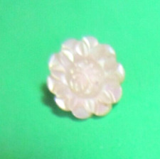 ANTIQUE VINTAGE CARVED ETCHED FLORAL WHITE SHELL METAL SHANK DOLL BUTTON-G123 picture
