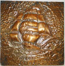 VINTAGE HAND HAMMERED COPPER PICTURE OF SAILBOAT SIGNED JLC WALL HANGING NAUTICA picture