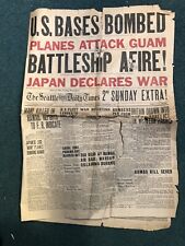 Japan Declares War 1941 Seattle Newspaper. Not A Copy D-Day picture