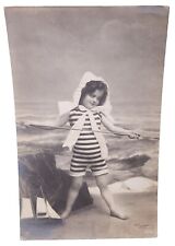 Antique RPPC Photograph Postcard Adorable Smiling Little Girl Swimsuit 1910 picture