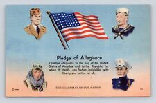 Postcard PLEDGE OF ALLEGIANCE Army Air Force Marines Navy Soldiers Armed Forces picture