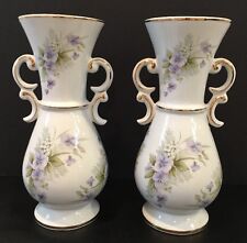 Vintage Set of 2 Floral Urns Double Handle Porcelain 10