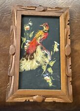 Vintage Mexican Feathercraft Bird Picture in Carved Wood Frame, Feather Art picture