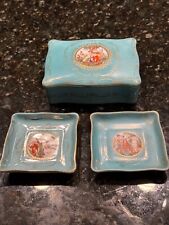Vintage M&R Porcelain Covered Dresser Box 2 Side Trinket Dishes Hand Painted USA picture