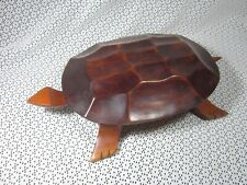 Large Hand Carved Wood Turtle Shaped Trinket Box with Lid Vintage picture