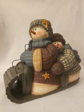 2 Snowman On A Sled Hats Mittens & Scarves Figurine - Winter Or Holiday Display picture