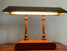 Vintage Art Deco 30s 40s Bankers Desk Lamp Industrial Wood Base Metal Shade picture