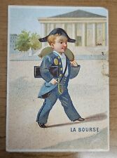 Antique 1880s LA BOURSE Victorian Era FRENCH BOY Colorful Trading Gift Card picture