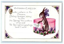 c1910's Greetings Easter Bunny Rabbit Pansies Flowers E. Bonnet & Co. Postcard picture