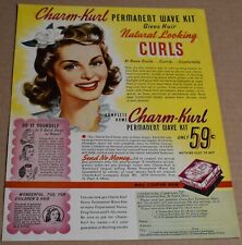 1944 Print Ad Charm Kurl Permanent Wave Kit WWII Do it yourself Natural Looking picture