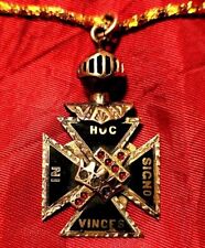 HANDSOME Antique MASONIC Bejeweled KNIGHTS TEMPLAR FOB Golden Chain CLASSICAL picture