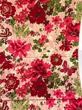 Vintage Fabric Screen Print Sample Pink Red Floral Design 23.5