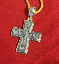 RUSSIAN ORTHODOX ICON CROSS SILVER PLATED With 21k GOLD PLATED CHAIN 24 inches picture