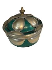 Tangier, Morocco Vintage Emerald Ceramic Urn With Fine Silver Overlay picture