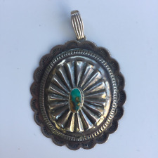 Vintage Sterling Silver & Turquoise Pendant Navajo Concho Style picture