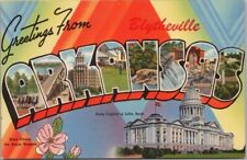 Vintage BLYTHEVILLE, ARKANSAS Large Letter Linen Postcard State Capitol & Flower picture