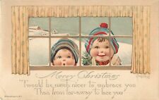 Christmas Postcard Children Peer in Window S/A Twelvetrees 402-1 picture