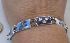 Vintage Scandinavian Enamel Link Bracelet Souvenir Scenes Dala Horse 3 Crowns picture
