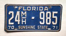 LICENSE PLATE-VINTAGE-FLORIDA-SUNSHINE STATE-1970-1971-24 M/H-985-DECORATIVE USE picture