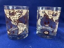 Vintage Mid-Century Nova Old World Map Whiskey Glasses 8 oz 4.3” Tall picture