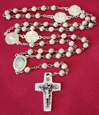 Vintage Pope Francis Basilica Catholic Rosary Rose Metal Beads Crucifix Italy picture