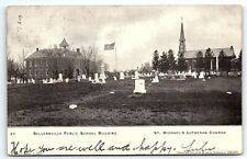 1906 SELLERSVILLE PA PUBLIC SCHOOL BUILDING ST MICHAELS CHURCH POSTCARD P4039 picture