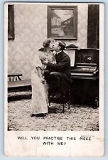 Grand Island Nebraska NE Postcard RPPC Photo Couple Romance Kissing Piano 1908 picture