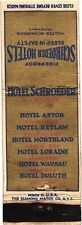Hotel Astor Hotel Retlaw Hotel Northland Hotel Loraine Vintage Matchbook Cover picture
