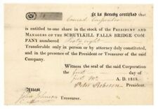 Schuylkill Falls Bridge Co. - Stock Certificate - Early Turnpike Stocks picture