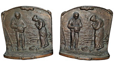 1920 L'Angelus Millet Farmers Bronze Call To Prayer Religious Bookends picture