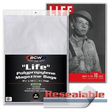 100 BCW Life Magazine Resealable Bags Pack 2 Mil Poly Archival Storage Sleeves picture