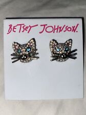 Betsey Johnson Earrings - Just Kitten Around Pave Face.  New & Rare picture