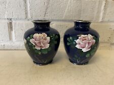 Vtg Antique Chinese Or Japanese Silver Mounted Cloisonne Pair Vases Floral Dec. picture