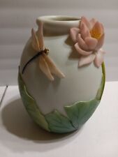 Dragon And Waterlily Ebis And Orchid Design Inc. Exotic Pottery Vase 8 1/2 