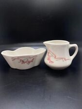 Vintage Homer Laughlin Restaurant Ware Cream/Sugar Pink Flowers and Ribbons 0923 picture