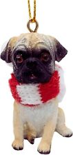 Pug Puppy First Christmas Tree Dog Ornament with Fabric Candy Cane Scarf picture