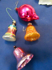 4 Lot 2 SHINY BRITE Mercury Glass Christmas Ornaments 1 Pink Tear Drop 3 bells picture