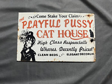 PORCELIAN PLAYFUL PUSSY CAT HOUSE  ENAMEL SIGN SIZE 36 INCHES picture