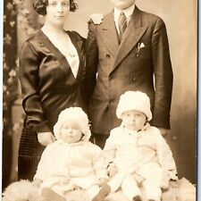 c1930s Lovely Family Portrait RPPC Serious Man Father Real Photo Cute Kids A159 picture