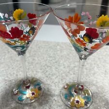 Vintage Floral Hand Painted Martini Glasses picture