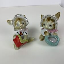 Vintage-1921-1941 Pair Of Porcelain Kittens Wearing Dresses - Japan picture