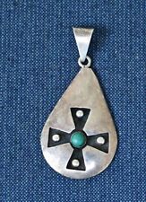 A Quality Older Sterling Silver & Turquoise Pendant 2 1/4