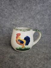 Vintage ALCO Spongeware Rooster Chicken Coffee Mug Cup Green White Drinkware picture