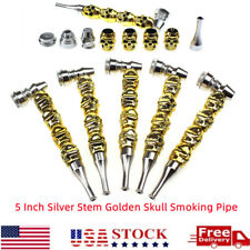 5 Inch Silver Stem Golden Skull Smoking Metal Pipe Adjustable Skull Zinc Alloy picture