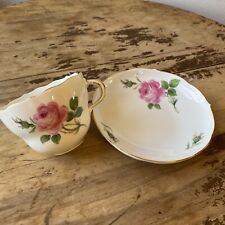 Meissen Pink Rose Coffee Cup and Saucer Feathered Handle - chipped saucer picture