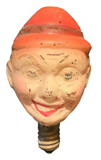 RARE ANTIQUE GERMAN FIGURAL CLEAR GLASS LIGHT BULB - SMILING MAN IN RED HAT picture