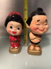 Vintage 1950's ? Japan Pair Bobblehead Nodders Sumo Wrestler & Geisha Girl NICE picture