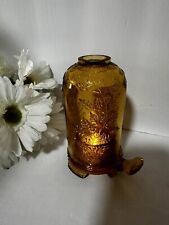 Vtg- Mosser Holly Berry Yellow Gold Glass Fairy Lamp Thumb Hold 5.5” RARE picture