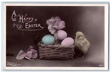 1909 Easter Egg In Basket Chick Rotograph Elwood Iowa IA RPPC Photo Postcard picture