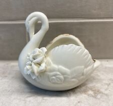 Vintage White Porcelain Swan With Roses Gold Trim Trinket Dish picture
